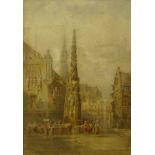 After Samuel Prout (1753-1852), continental town scene, watercolour, 53 x 37cms and two others