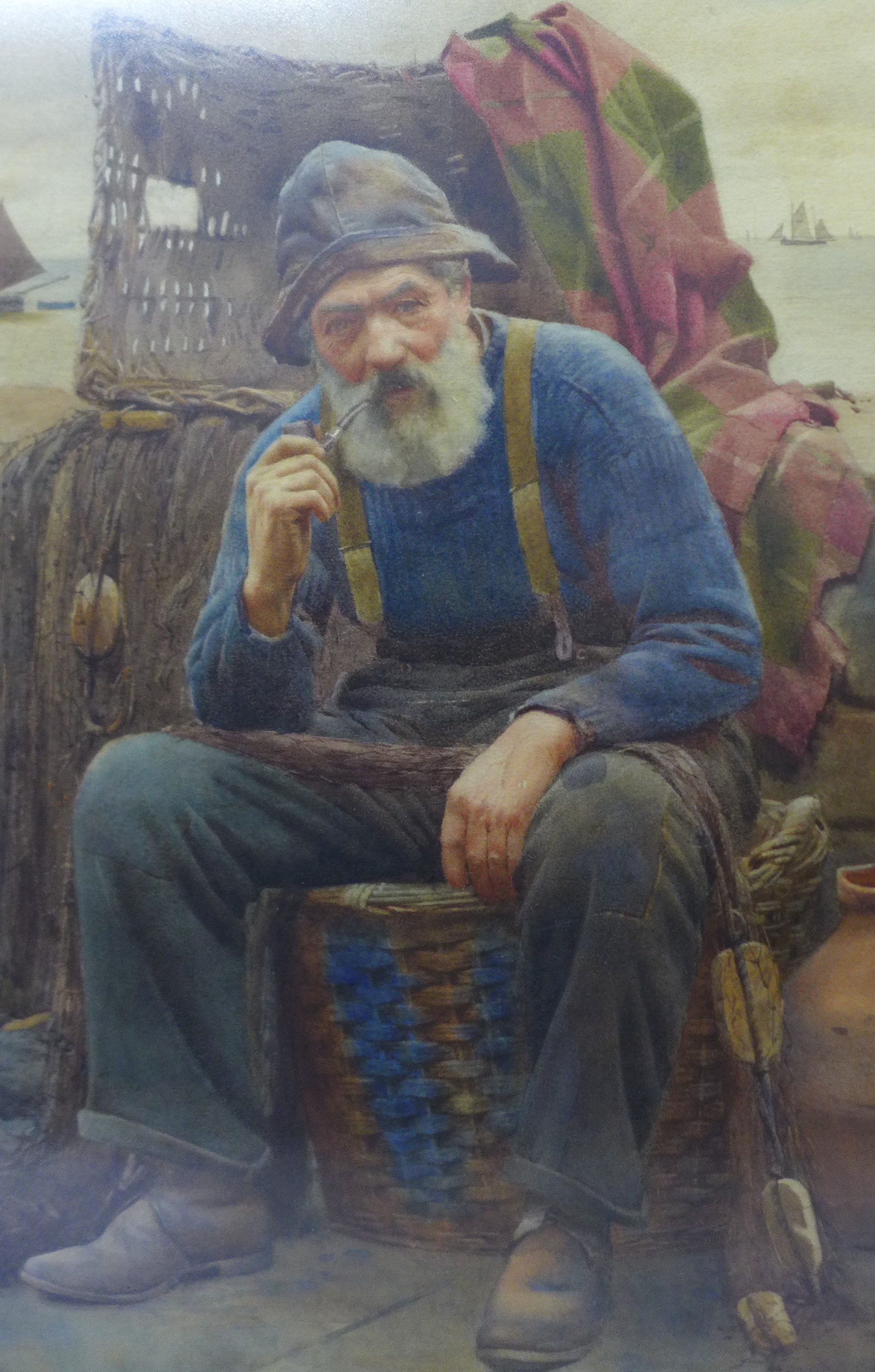 Ralph Todd (Newlyn School 1856-1932), portrait of an old fisherman, watercolour, 48 x 33cms, framed - Image 4 of 6