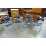 A set of Soudeurop chrome and black leather stacking chairs