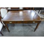 An early 20th Century mahogany writing table (lacking drawers to one side)