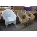 A Lloyd Loom chair and four cane chairs