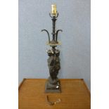 A French style painted figural Three Graces table lamp