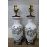 A pair of Chinese famille vert porcelain table lamp bases