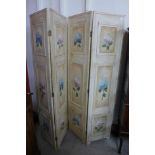 A French painted folding dressing screen
