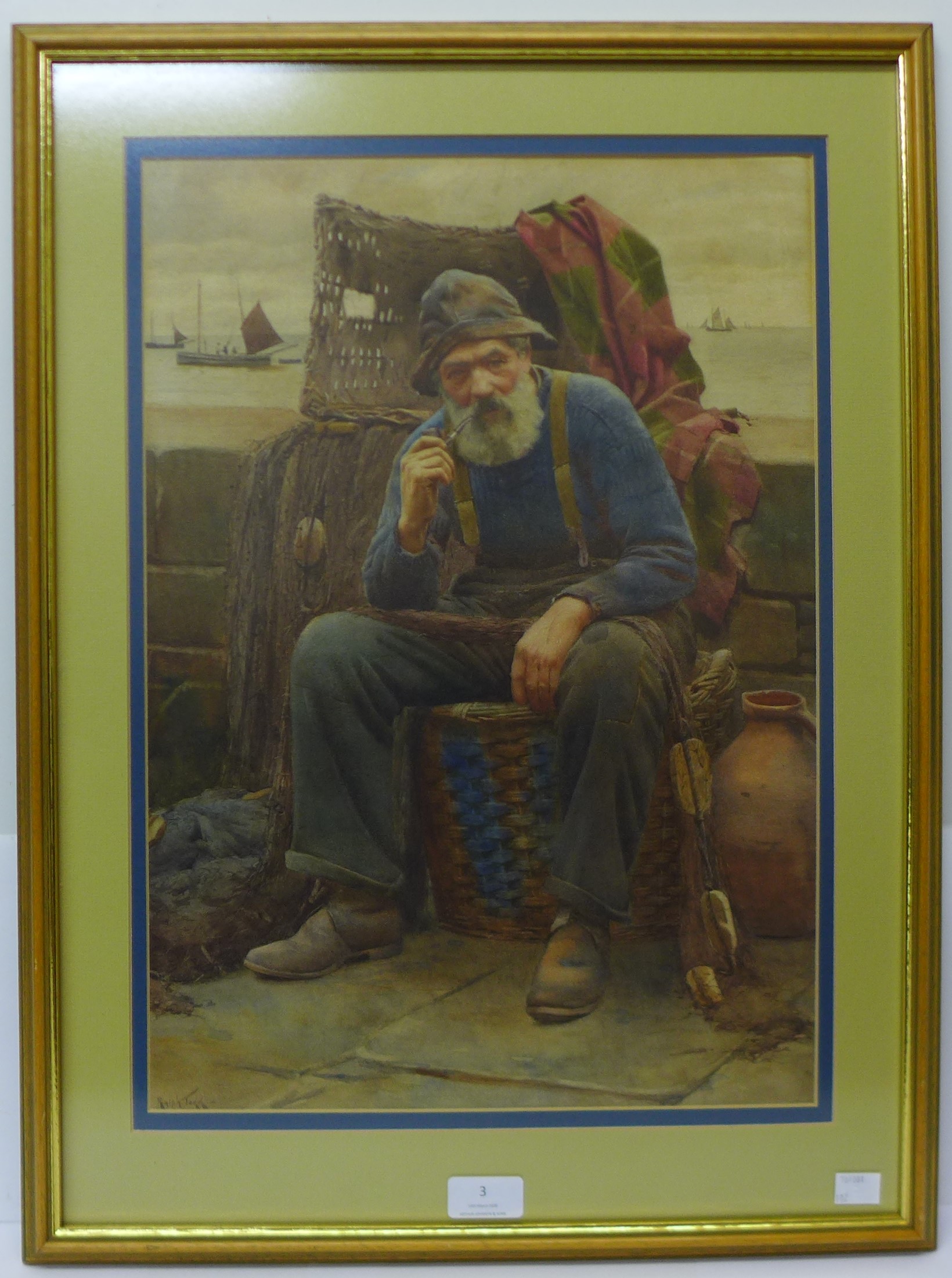 Ralph Todd (Newlyn School 1856-1932), portrait of an old fisherman, watercolour, 48 x 33cms, framed - Image 2 of 6