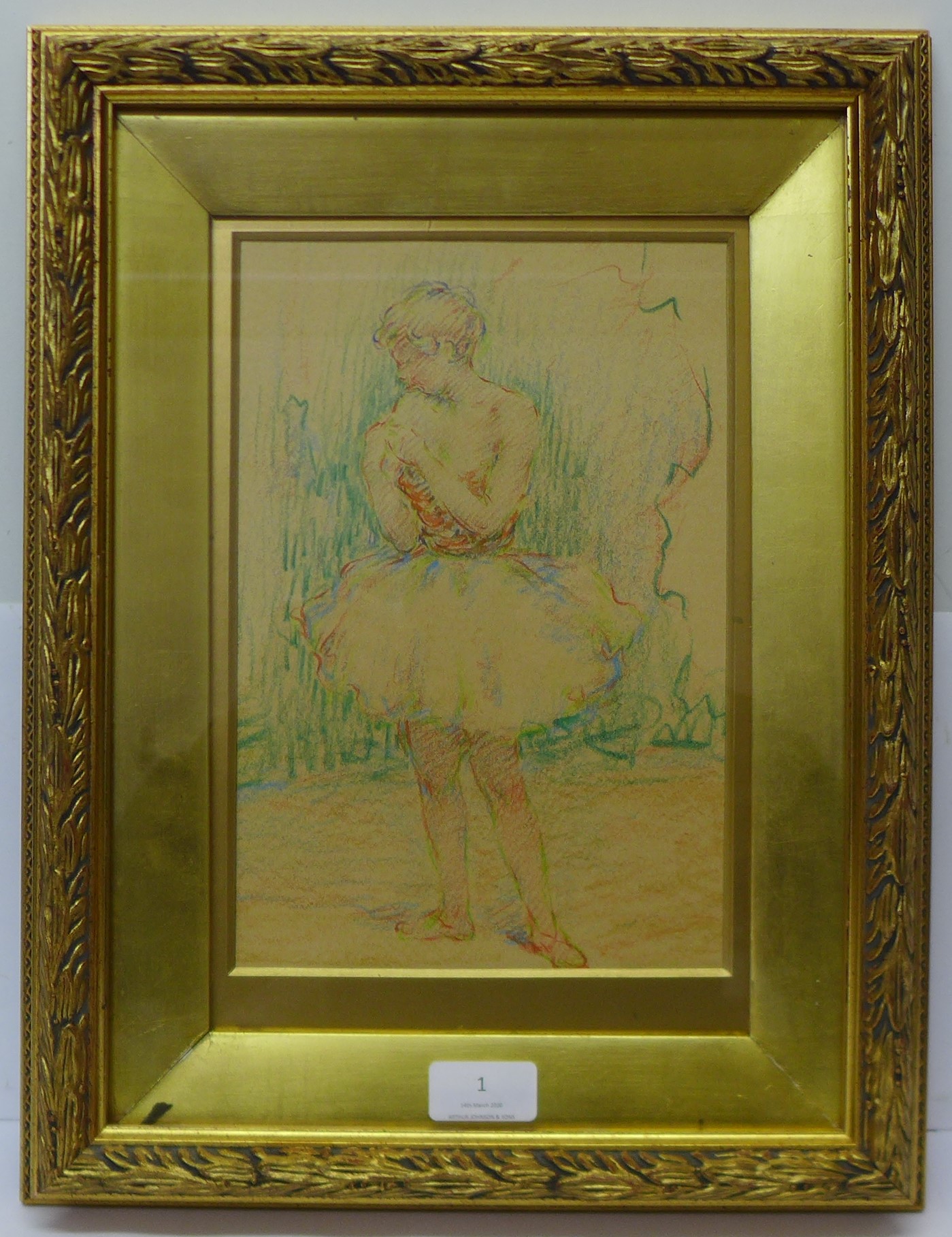 Attributed to Lucien Boulier (French 1882-1963), portrait of a ballet dancer, pastel, unsigned, 26 x - Image 3 of 4