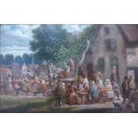 J. G. Buisson (Dutch 1780-1830), merry figures by a tavern, oil on mahogany board, 28 x 43cms,