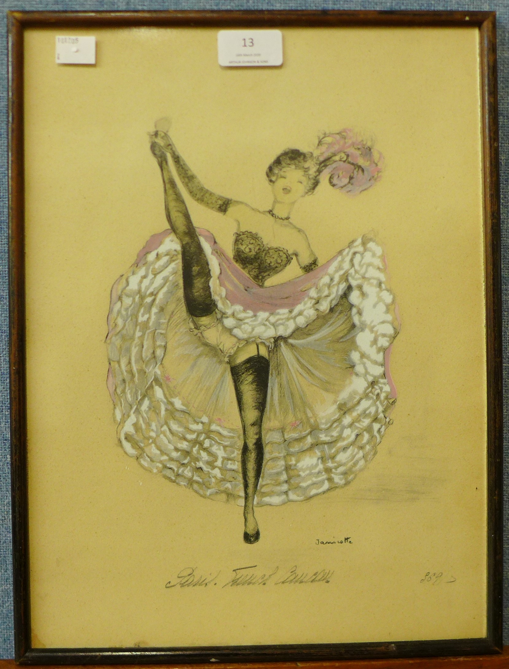 French School, portrait of a can can dancer, mixed media, 37 x 27cms, framed - Image 2 of 2