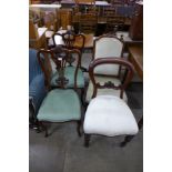 A pair of Edward VII of mahogany salon chairs and two Victorian chairs