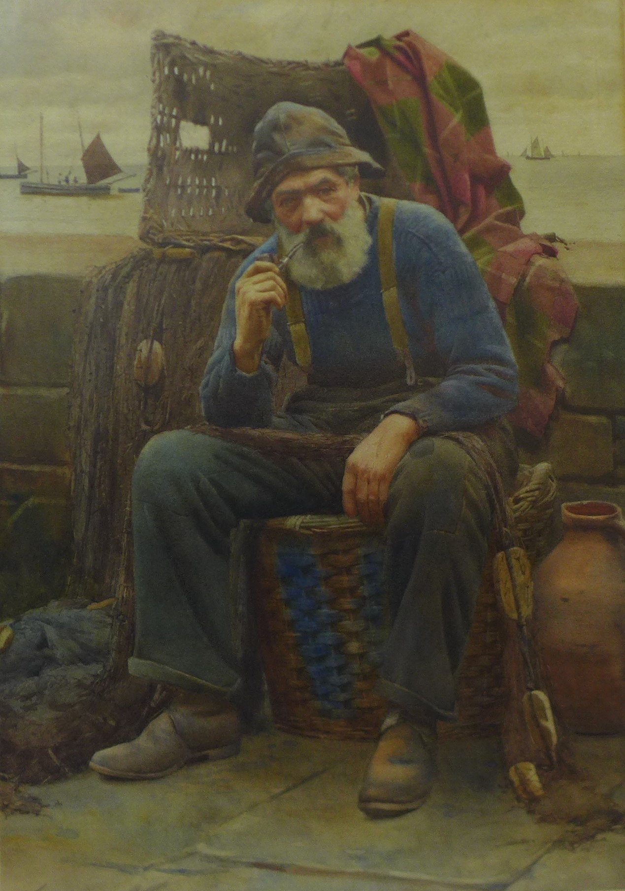 Ralph Todd (Newlyn School 1856-1932), portrait of an old fisherman, watercolour, 48 x 33cms, framed