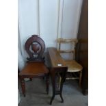 An Edward VII inlaid mahogany Sutherland table and two Victorian chairs