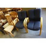 Two pairs of beech chairs