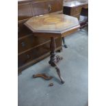 A Victorian inlaid walnut octagonal tripod table, a/f