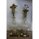 A pair of French style cut glass and gilt metal table lamp bases