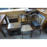 An oak coffee table, nest of tables, sewing table, stool etc. (7)