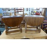 Two oak drop-leaf occasional tables