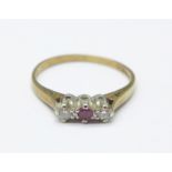 A 9ct gold, ruby and diamond ring, 1.5g, M