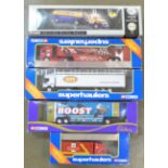 Five model lorries, including three Corgi Superhaulers, boxed