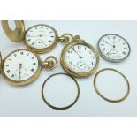 Three pocket watches and a pocket watch movement