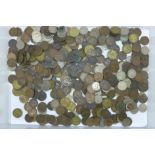 A collection of coins, 100 x 6d, 30 x 3d and 900g of farthings