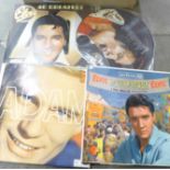 Fifteen LP records and other 7" singles, some 1960's picture sleeves, Elvis Presley, Adam Faith,