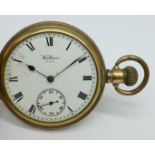 A Waltham gold plated pocket watch, lacking glass