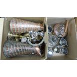 Two boxes of copper, pewter and other metalwares **PLEASE NOTE THIS LOT IS NOT ELIGIBLE FOR