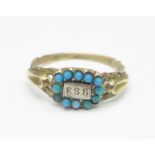 A late Georgian/early Victorian gold and turquoise memorial ring, (tests as high carat gold), with