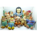 Chad Valley Snow White & The Seven Dwarf figures, some duplicates