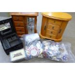 A collection of costume, fashion jewellery, watches and three empty jewellery boxes