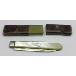 A Georgian silver and mother of pearl fruit knife, Sheffield 1824