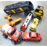 A box of model vehicles, Tonka, etc.