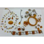 Amber jewellery; brooches, rings, pendants, bracelet, etc.