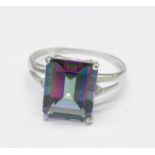 A 9ct white gold, mystic topaz and diamond ring, 1.6g, N