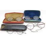 Four pairs of vintage spectacles, three cased, one pair a/f