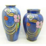 Two Charlotte Rhead Bursley Ware vases, 1543 painted marks, 18cm and 16cm