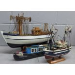 A model narrow boat and two other model trawlers **PLEASE NOTE THIS LOT IS NOT ELIGIBLE FOR