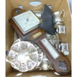 A wall mounted barometer and a collection of silver plate **PLEASE NOTE THIS LOT IS NOT ELIGIBLE FOR