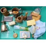 A collection of treen, an RAF handkerchief, a glass vase, plated ware, etc.