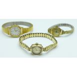 Three lady's wristwatches including one 9ct gold cased Avia