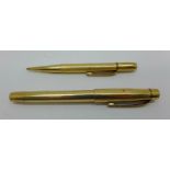 A gold plated Onoto pen with 14ct gold nib and a matching pencil