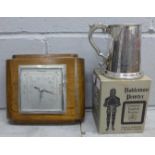 An oak barometer and a pewter tankard **PLEASE NOTE THIS LOT IS NOT ELIGIBLE FOR POSTING AND