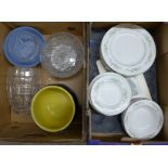 Wedgwood Westbury dinnerwares, a heavy crystal vase, jardiniere, etc. **PLEASE NOTE THIS LOT IS