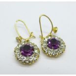 A pair of 9ct gold, white sapphire and amethyst earrings, 2.2g