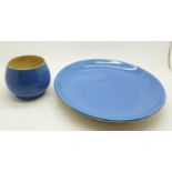 A Moorcroft blue plate and sugar bowl