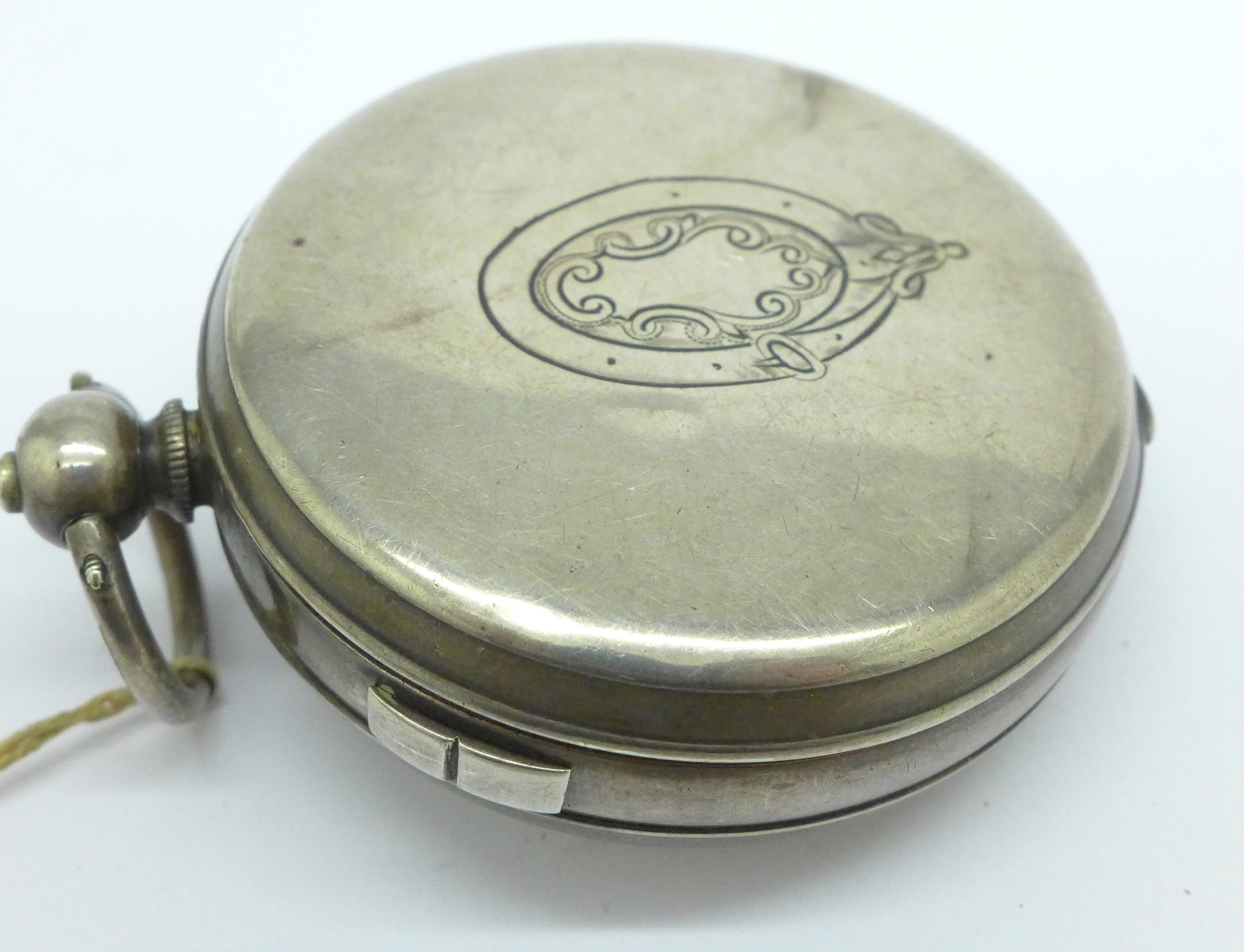 A silver chronograph pocket watch, dial a/f - Image 3 of 4