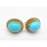 A pair of 9ct gold and turquoise earrings, 2.3g