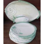 Six fish plates, serving plate and sauce jug, some a/f