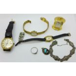 A Rotary wristwatch, two other watches, jewellery and a small clock
