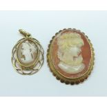 Two 9ct gold mounted cameo brooches